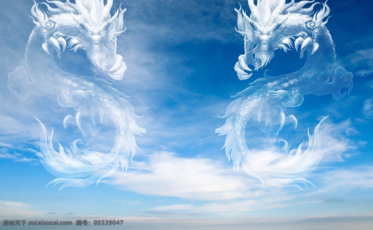 天空 白云龙 双龙 云龙 壁纸 云朵壁纸 天空壁纸 蓝天壁纸 美女壁纸 300dip 高清分层素材 分层 文化艺术 传统文化