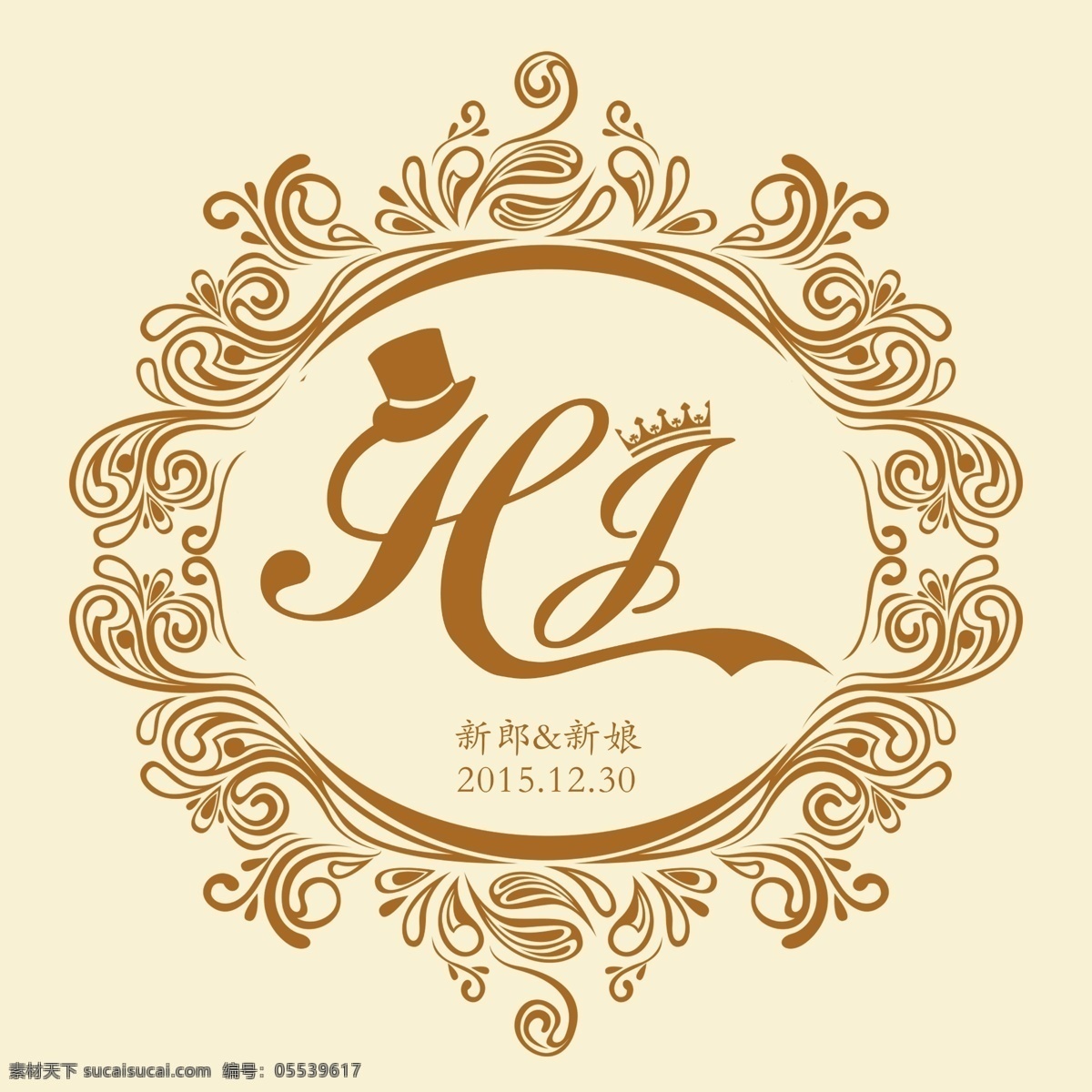婚礼logo 字母logo hj 欧式边框 香槟色
