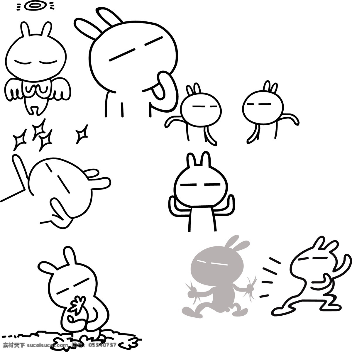 兔 斯基 矢量 兔斯基 线条 卡通 可爱 兔子 表情 矢量素材 野生动物 生物世界