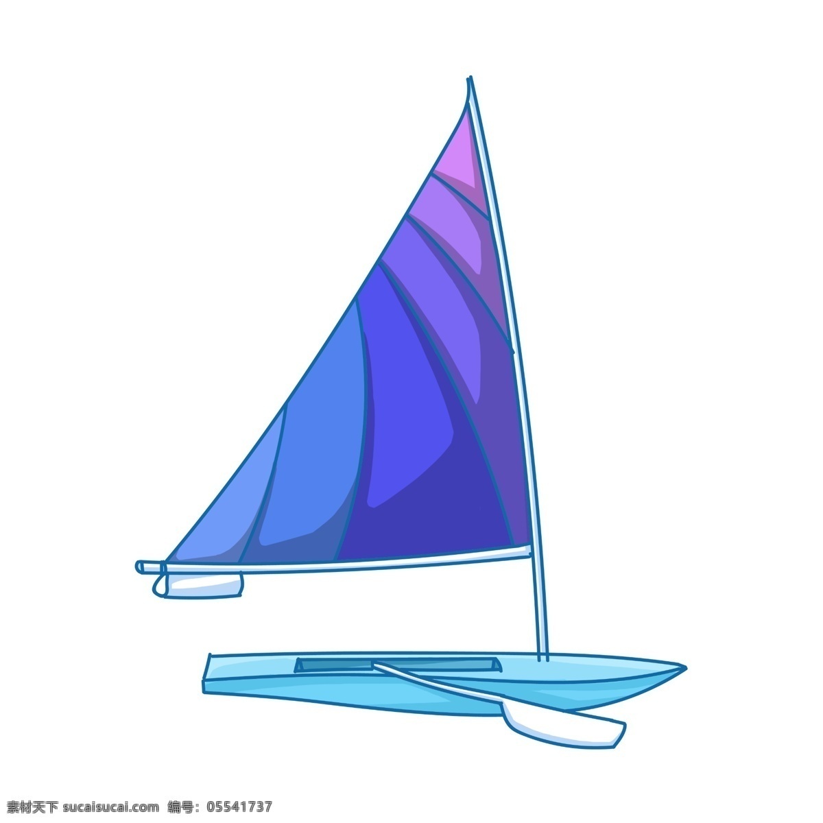 手绘 蓝色 轮船 插画 商用 扬帆 划桨 交通工具 小船 帆布