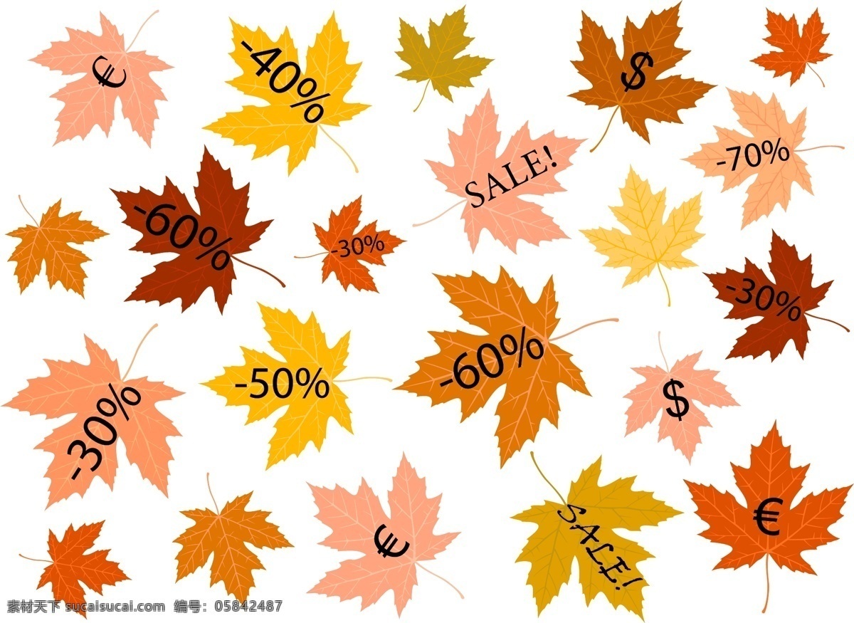 秋季 打折 销售 类 贴纸 矢量 eps格式 标签 枫叶 黄色 矢量素材 图形符号 矢量图 其他矢量图