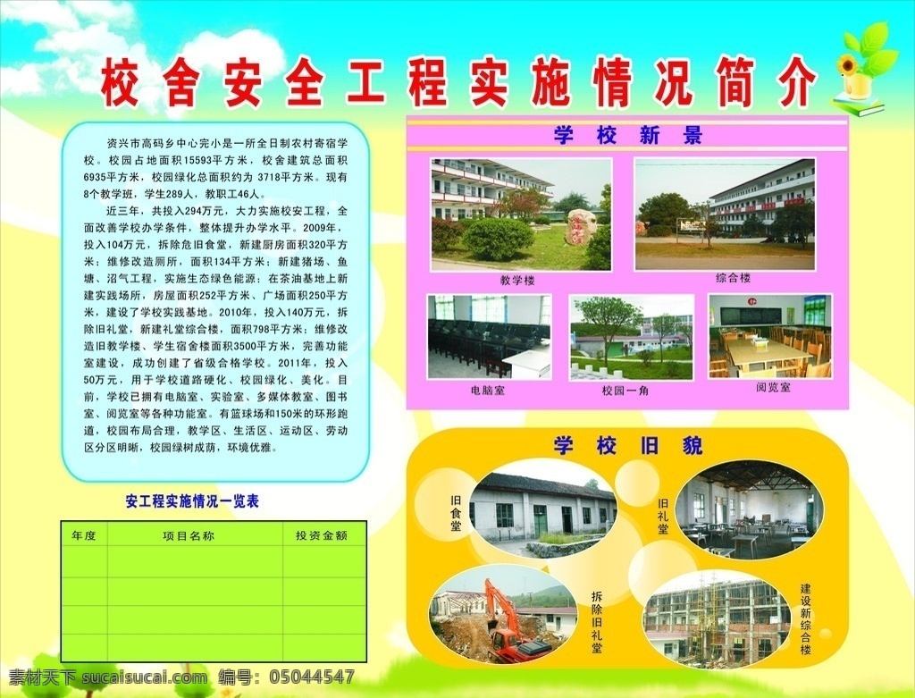 校园展版 学校 草 树 蓝天白云 展版 展板模板 矢量