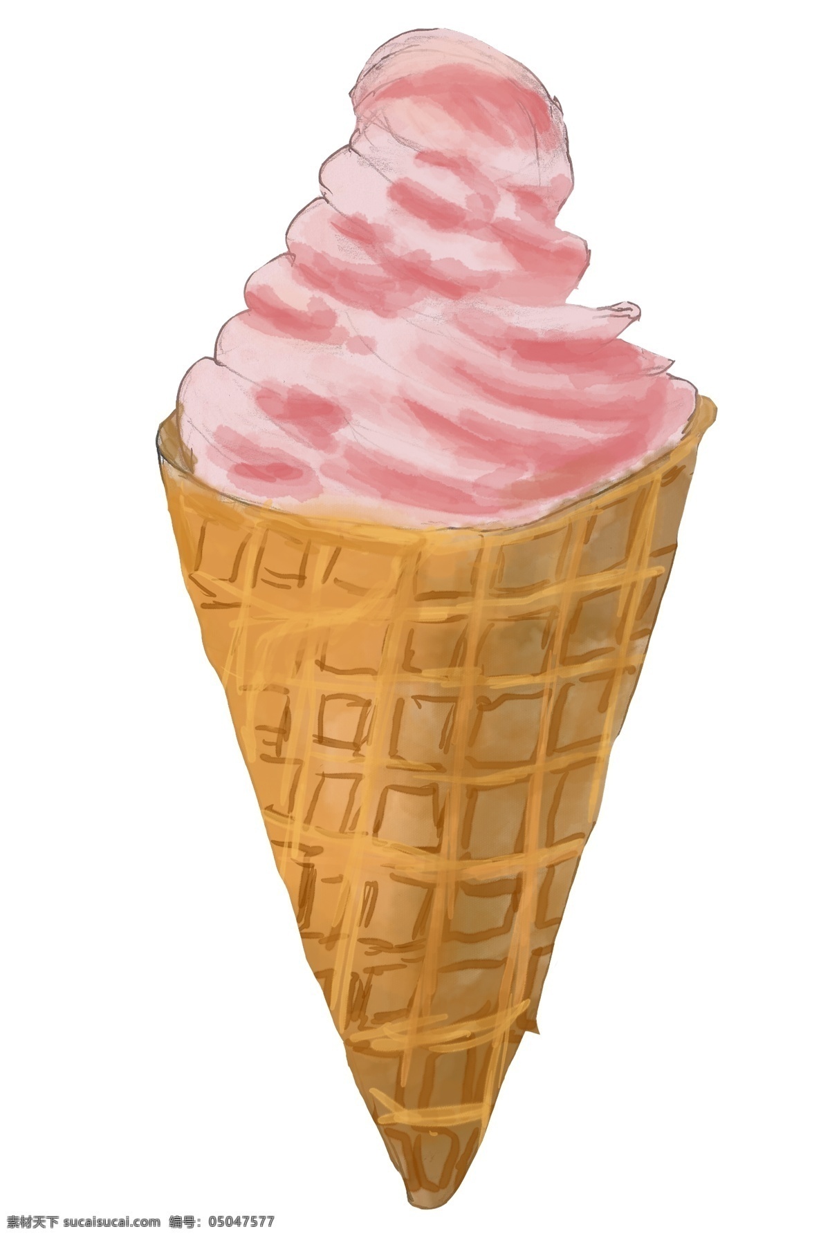 夏至 手绘 水彩 冰淇淋 蛋卷冰淇淋 草莓冰淇淋 美味冰淇淋 夏天食物