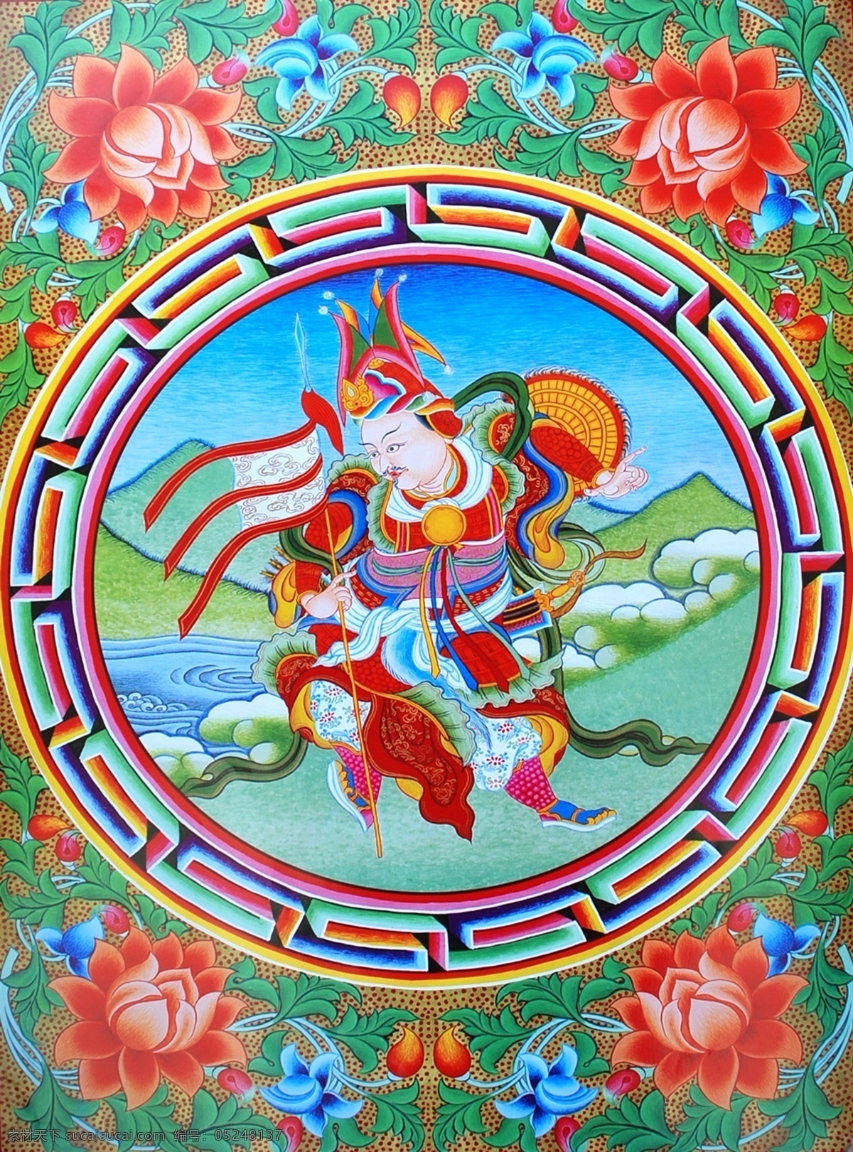 无框画 佛教 手绘 墙画 壁画 卧室画 绘画 吉祥 图案 藏族 宗教 和平 平安 宗教设计 藏族传统图案 格萨尔 英雄 绘画书法 文化艺术