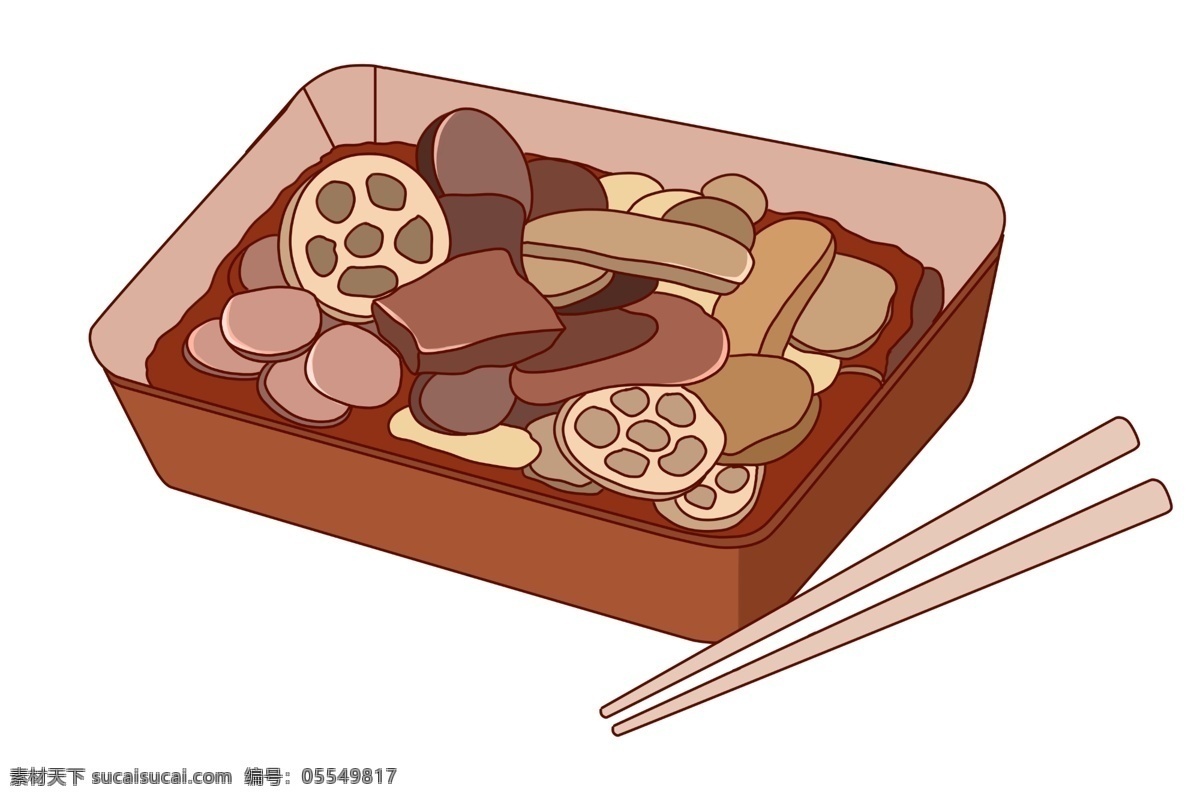 盒装 麻辣 拌 创意 插图 白色筷子 木质筷子 一盒麻辣拌 好吃的麻辣拌 小吃麻辣拌 可口的麻辣拌 大杂烩