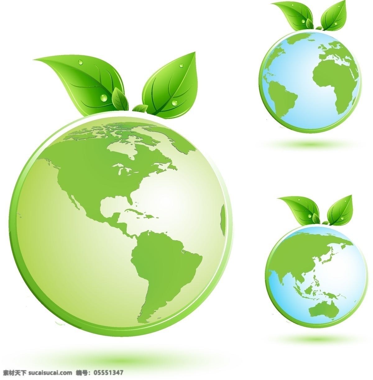 手绘 绿色 地球 元素 清新 环保 树叶 家园