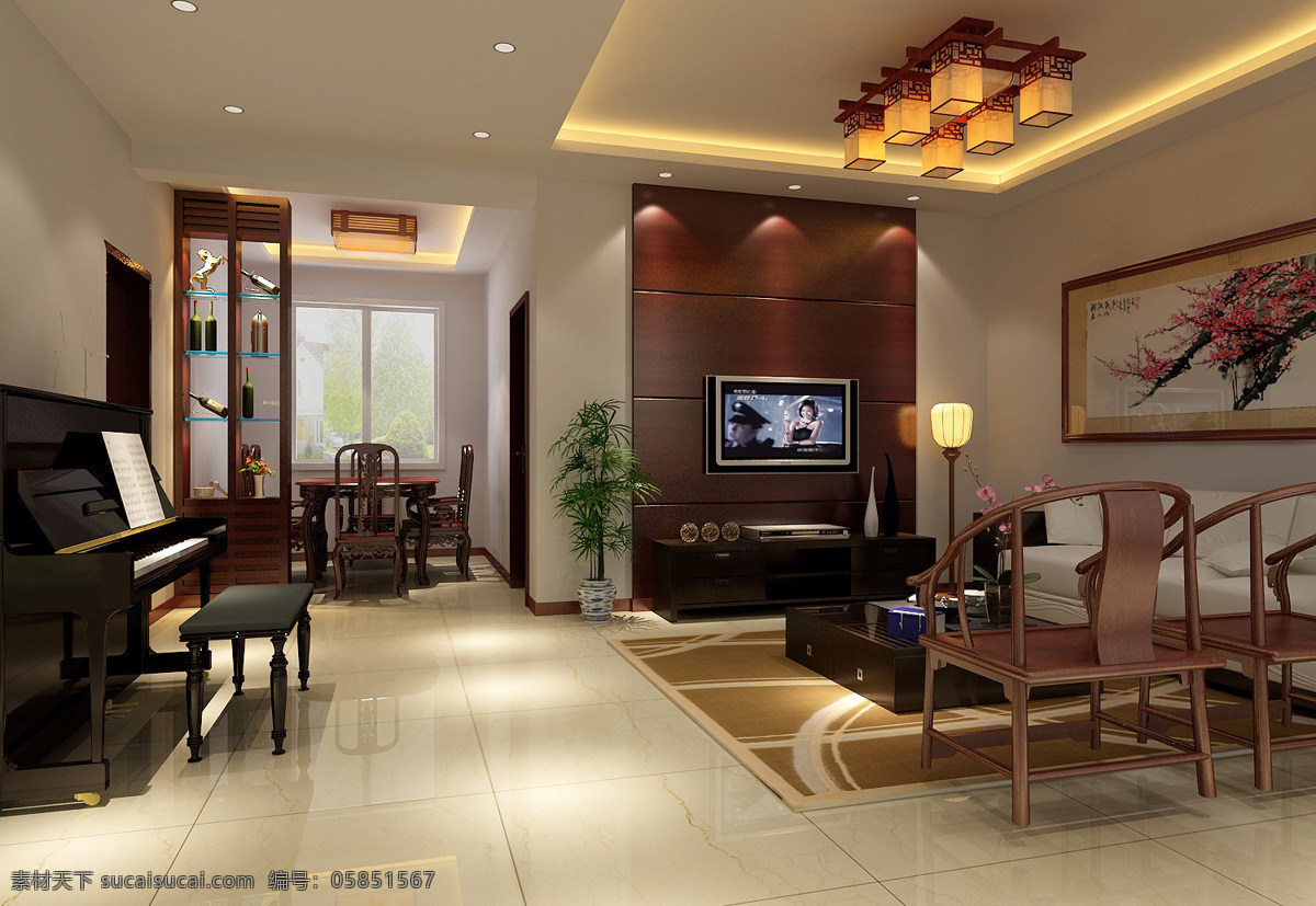 中式 家具 客厅 模型 3d模型 灯具设计 沙发茶几 客厅修饰 max 黑色