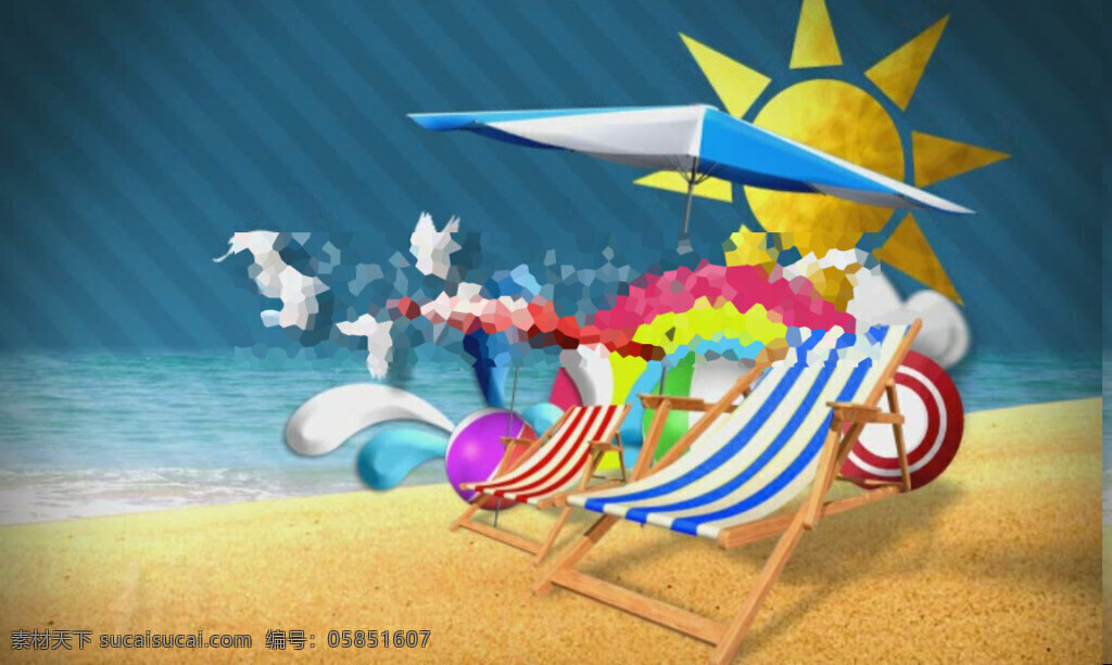 阳光 沙滩 背景 模板 阳光沙滩 动画 夏日动画模板 清凉夏日模板 aep 黄色