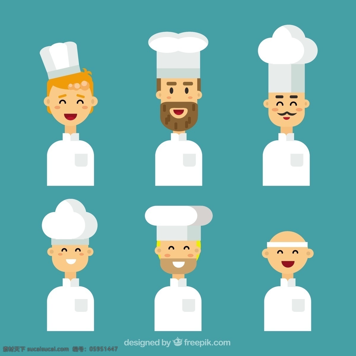 手绘 扁平 风格 各种 厨师 角色 插图 扁平风格 各种厨师角色