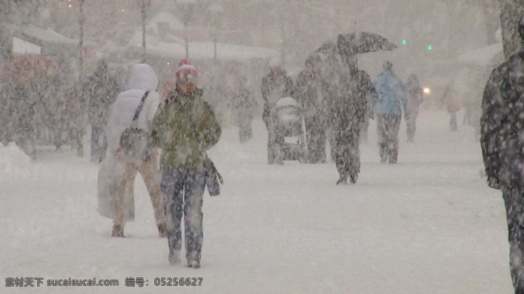 大雪 景色 高清 视频 实拍 暴风雪 天气 人们 街道 行走 生活 自然 高清视频实拍