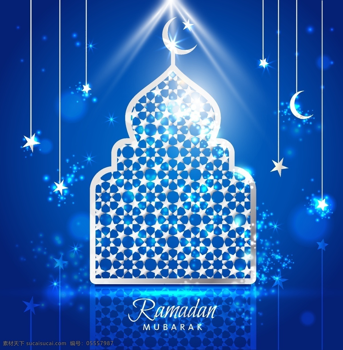 伊斯兰教 挂灯 唯美 矢量 蓝色 星星 创意设计 广告背景 源文件 平面设计素材