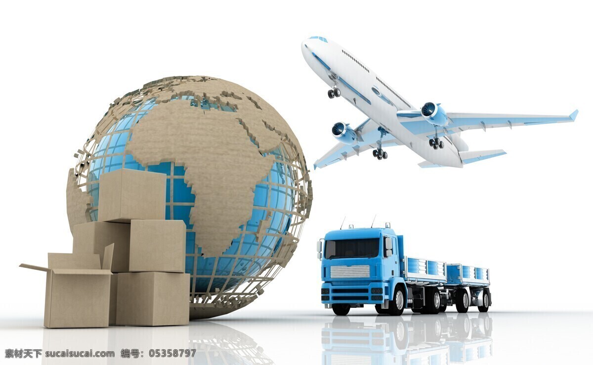 飞机 地球 货车 车 运输车 货物物流 运输 包装箱 货物 物流中心 物流 货运 地球图片 环境家居