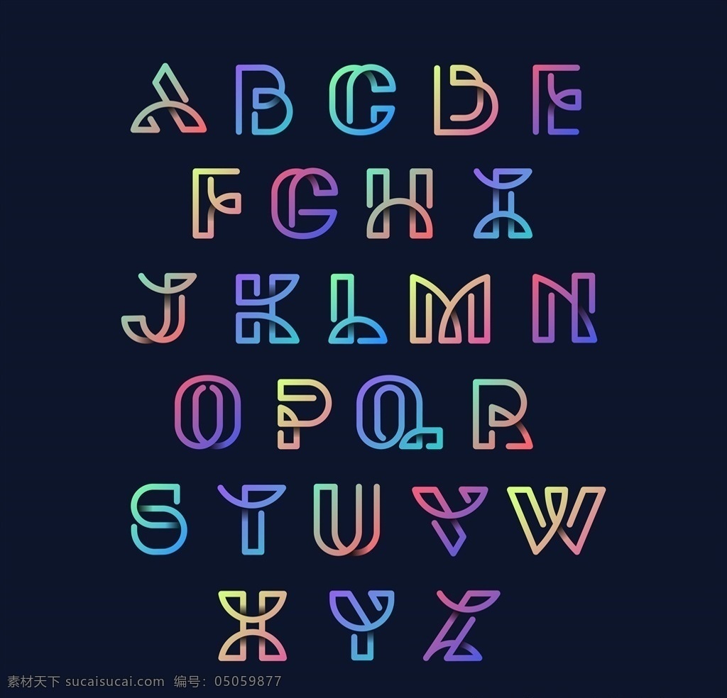 创意 英文 字母 字母设计 字体设计 英文字母 24个字母 渐变 时尚 异形 文化艺术 绘画书法