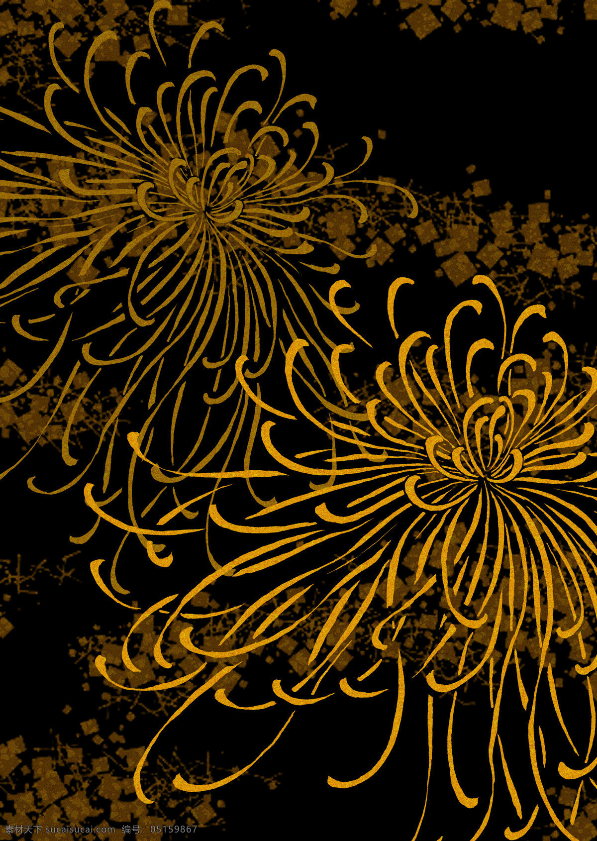 日式 黑底 金 线 菊花 底纹 金线 日式花纹 背景底纹 底纹边框