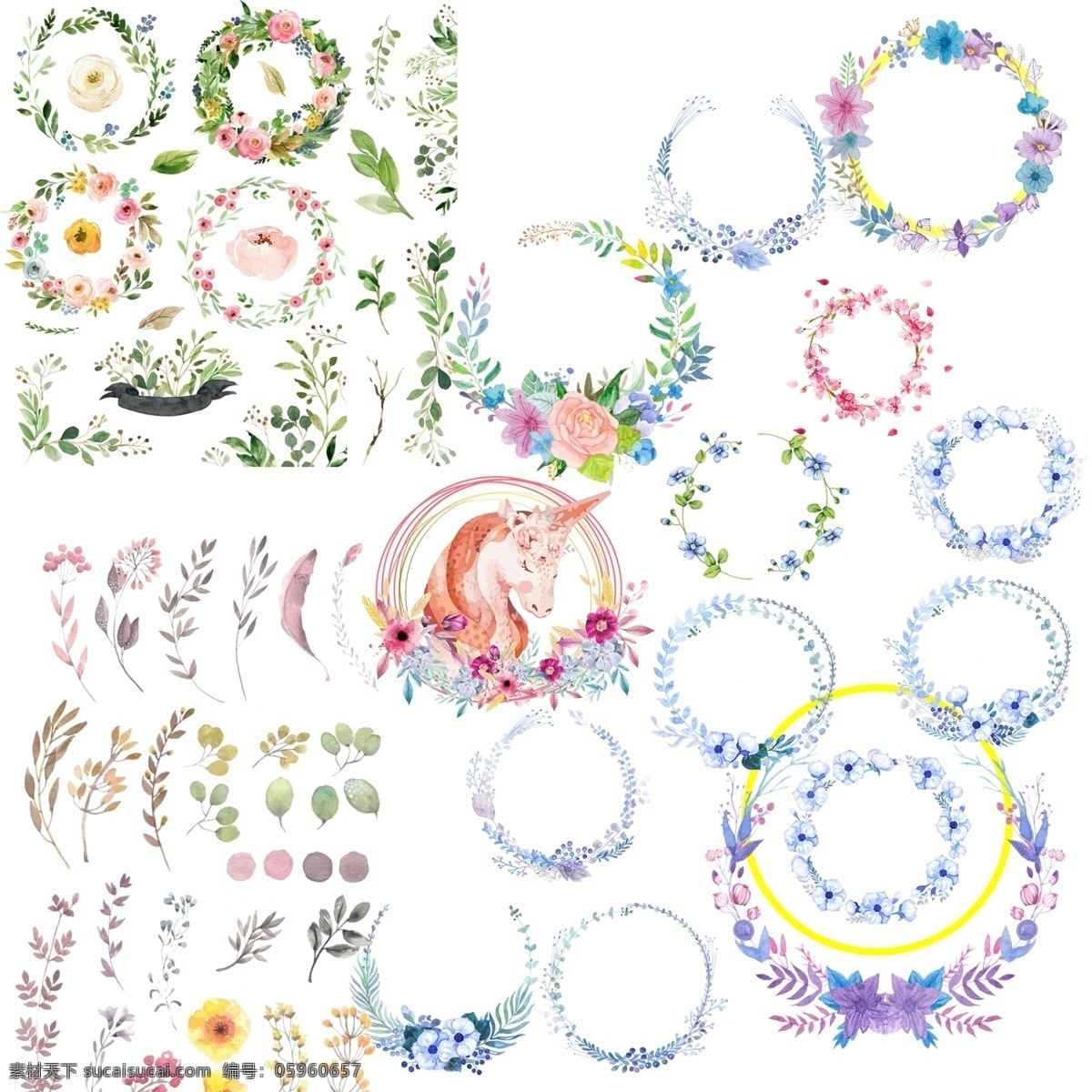 花环 花纹 花朵 叶子 花边 底纹 时尚花纹 花纹边框 花纹相框 背景底纹 分层