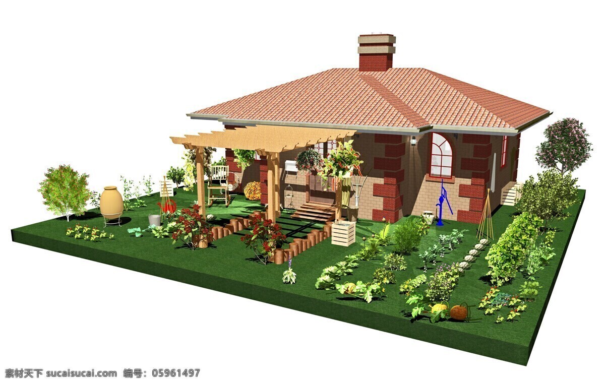 3d 花房 模型 3d渲染房子 房子模型 建筑设计 花卉 环境家居 白色