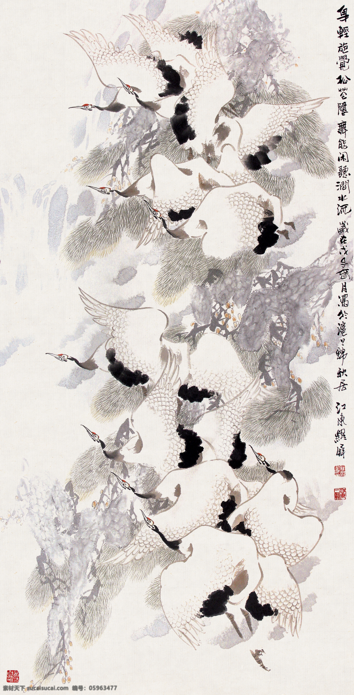 千 顶 鹤 国画 水墨画 名画 水墨花卉植物 中国画 绘画艺术 装饰画 挂画 书画文字 文化艺术