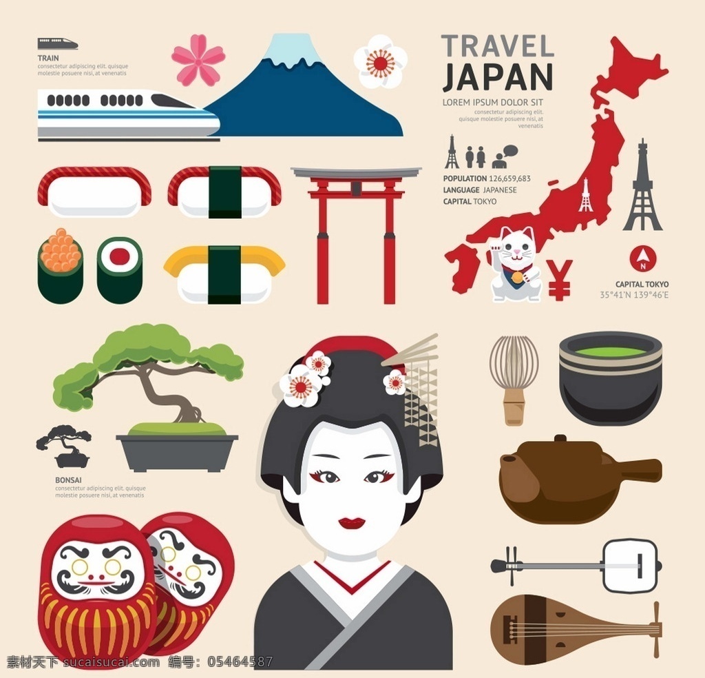 日本 卡通人物 乐器 盆景 富士山 料理 日本寿司 民族 日本建筑 矢量 文化艺术 传统文化