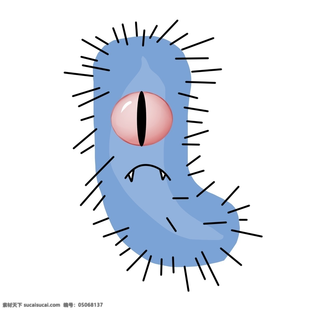 蓝色 拟人 细菌 插画 蓝色的细菌 卡通插画 细菌插画 病菌插画 有益细菌 拟人细菌 黑色的绒毛