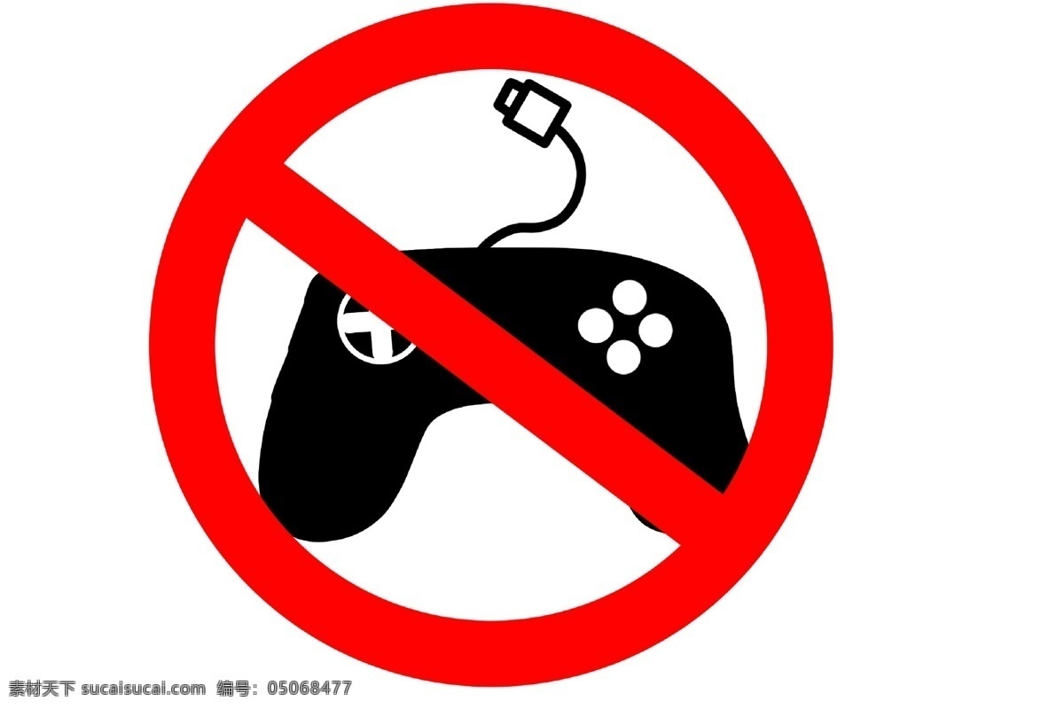 禁止 游戏 标识 插画 黑色 手柄 卡通禁止标识 标识插画 红色禁止标识 禁止游戏 红色标识