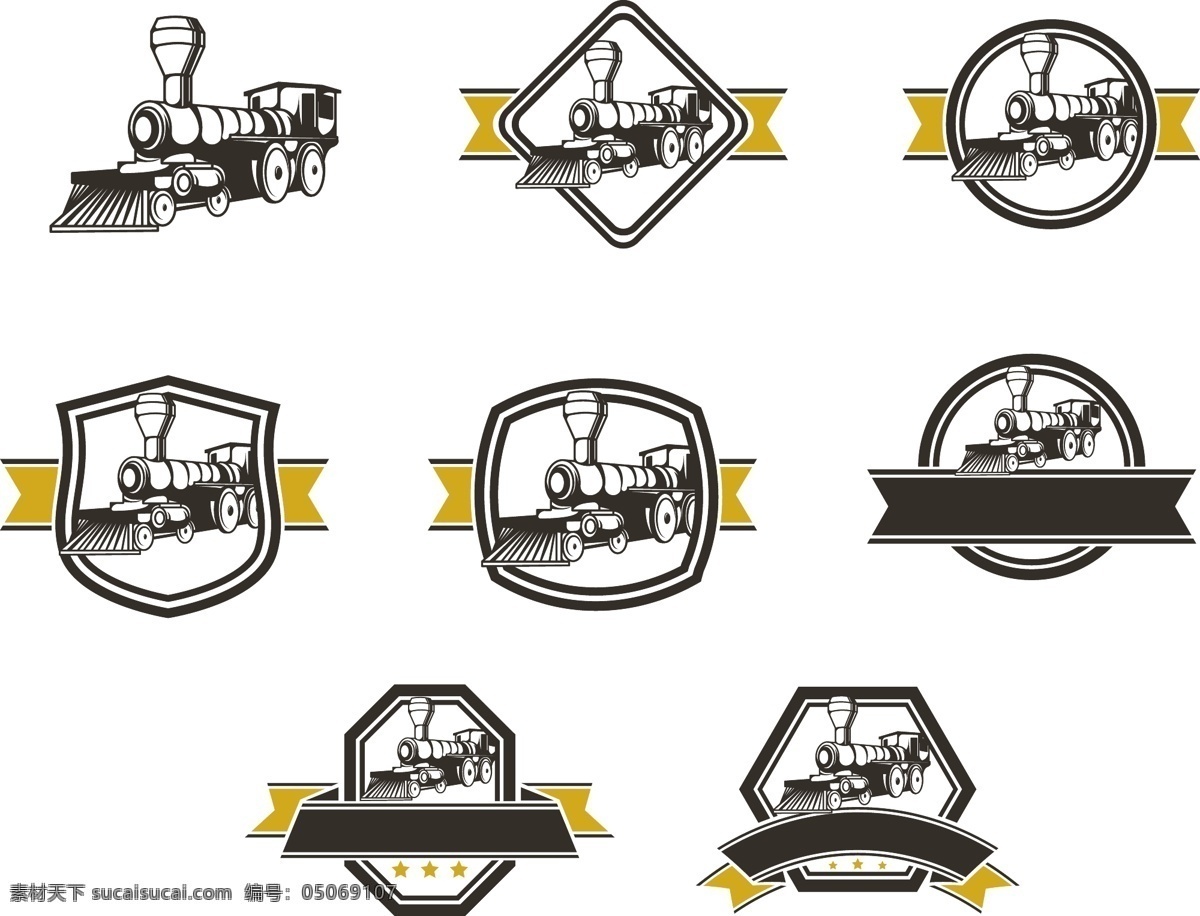 蒸汽 火车 元素 标签 创意 复古 怀旧 矢量素材 蒸汽火车 火车头 ai素材