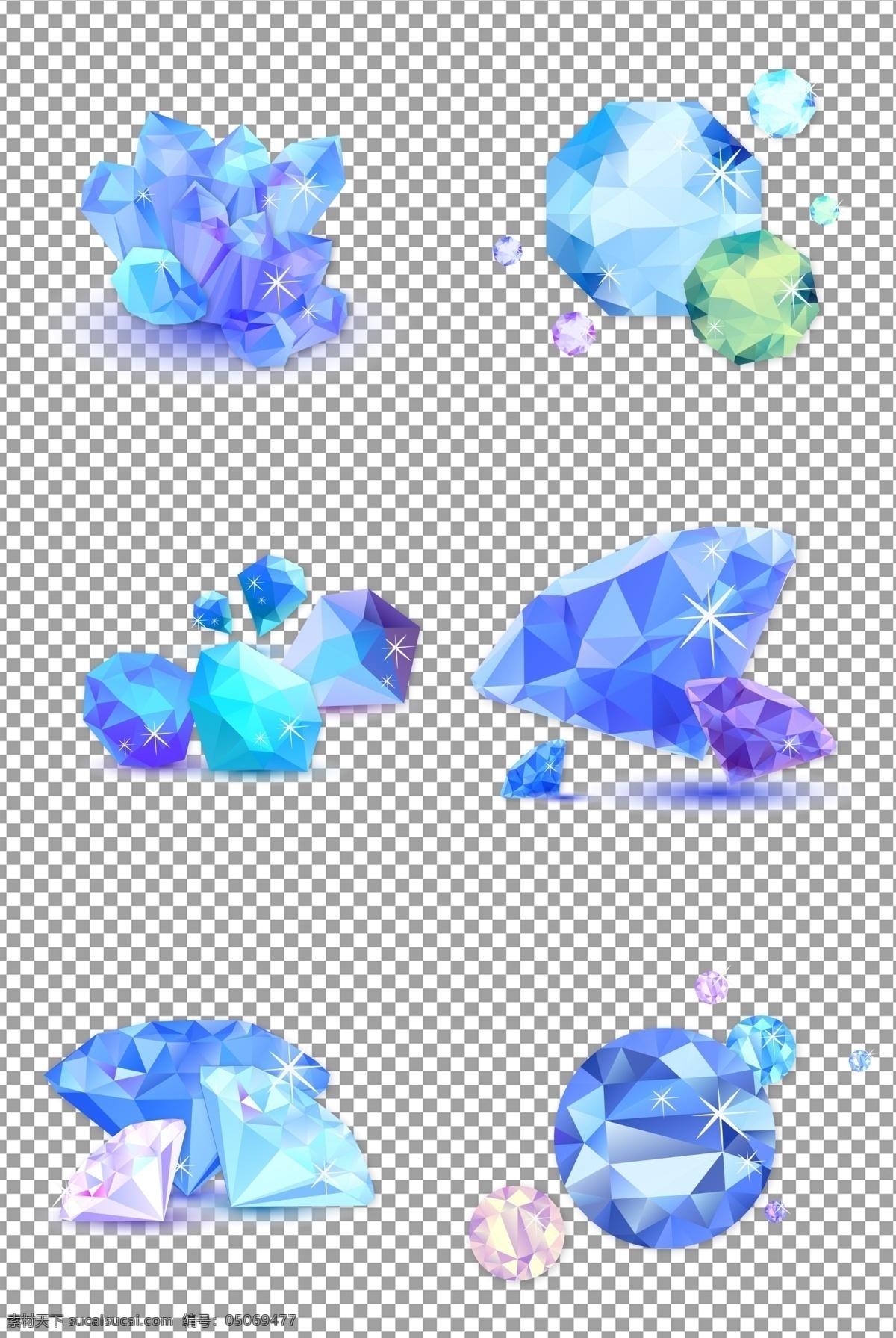 蓝色水晶钻石 蓝色 水晶 立体 钻石 手绘 唯美 免抠 无背景 免抠图 抠图 元素 透明 通道 png免抠图 分层