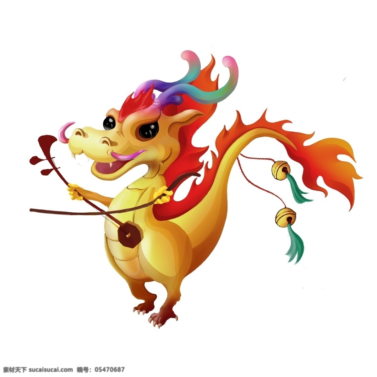 中国 风 手绘 可爱 卡通 彩色 立体 龙 卡通龙 动物 中国龙 中国风 二胡 乐器