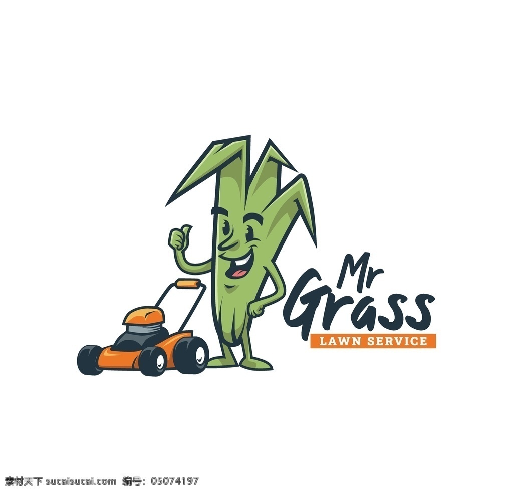 推 除草机 的卡 通 形象 推着 卡通 创意 草根 标志 logo设计