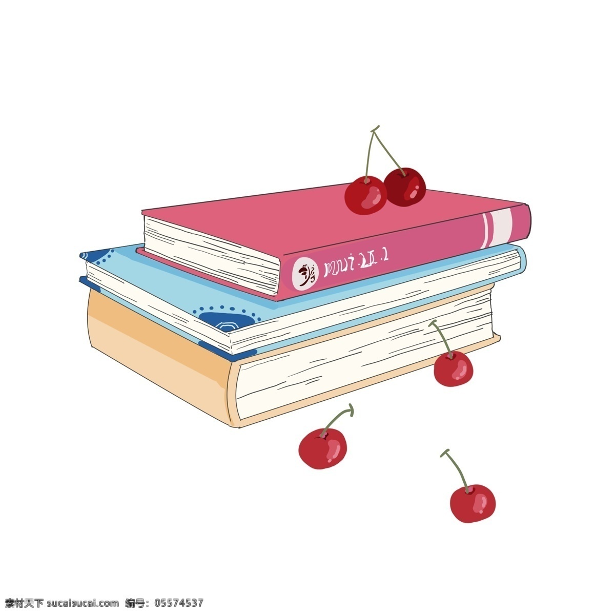 彩色 书籍 樱桃 彩色的书籍 漂亮的书籍 创意书籍 红色的樱桃 新鲜的樱桃 学习书籍 图书馆书籍