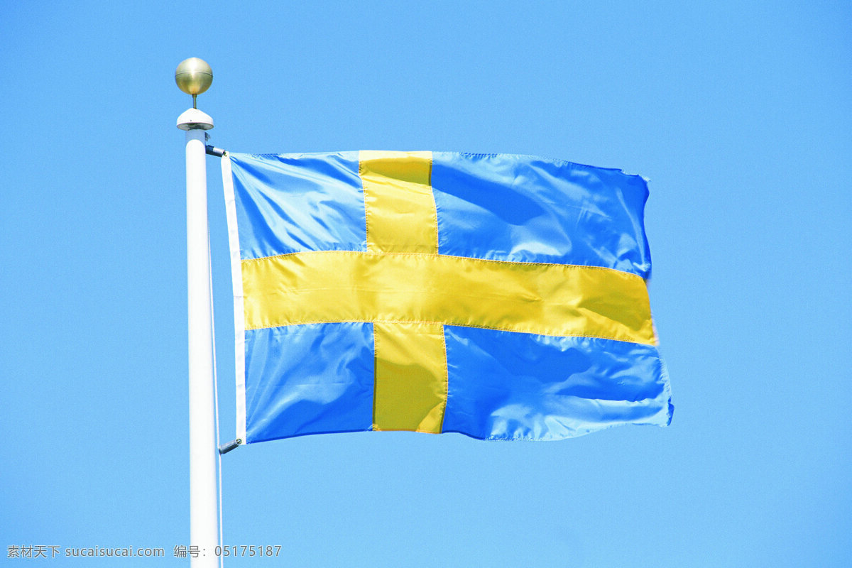 瑞典国旗 瑞典 国旗 旗帜 飘扬 旗杆 天空 文化艺术 摄影图库