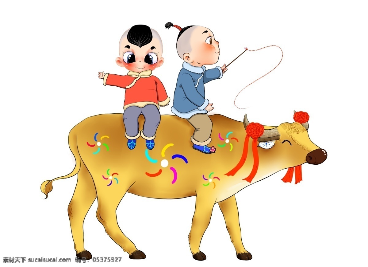 卡通 水牛 背 放牛娃 格式 清明节 春天 中国风 元素 免抠元素 透明元素