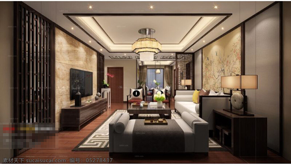 中式温馨客厅 中式客厅 沙发茶几 家具模型 3d模型 灯具模型 客厅装饰