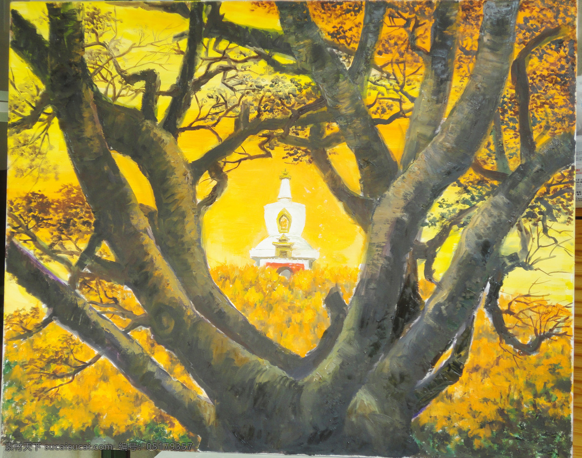 油画 白塔 黄昏 绘画书法 美术绘画 文化艺术 油画白塔 油画大树 金黄色油画 家居装饰素材