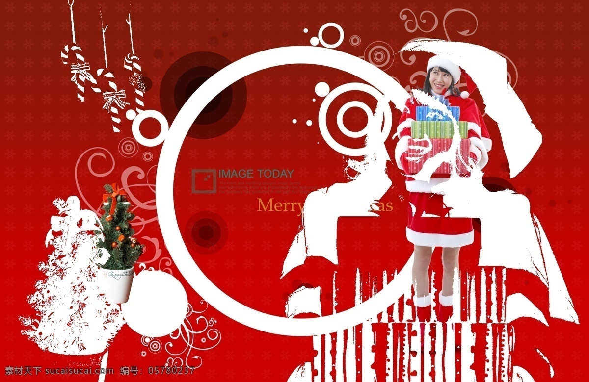 红色 背景 前 圆圈 圣诞 美女 psd素材 花纹 女孩 圣诞节 圣诞美女 同心圆 圆形 psd源文件
