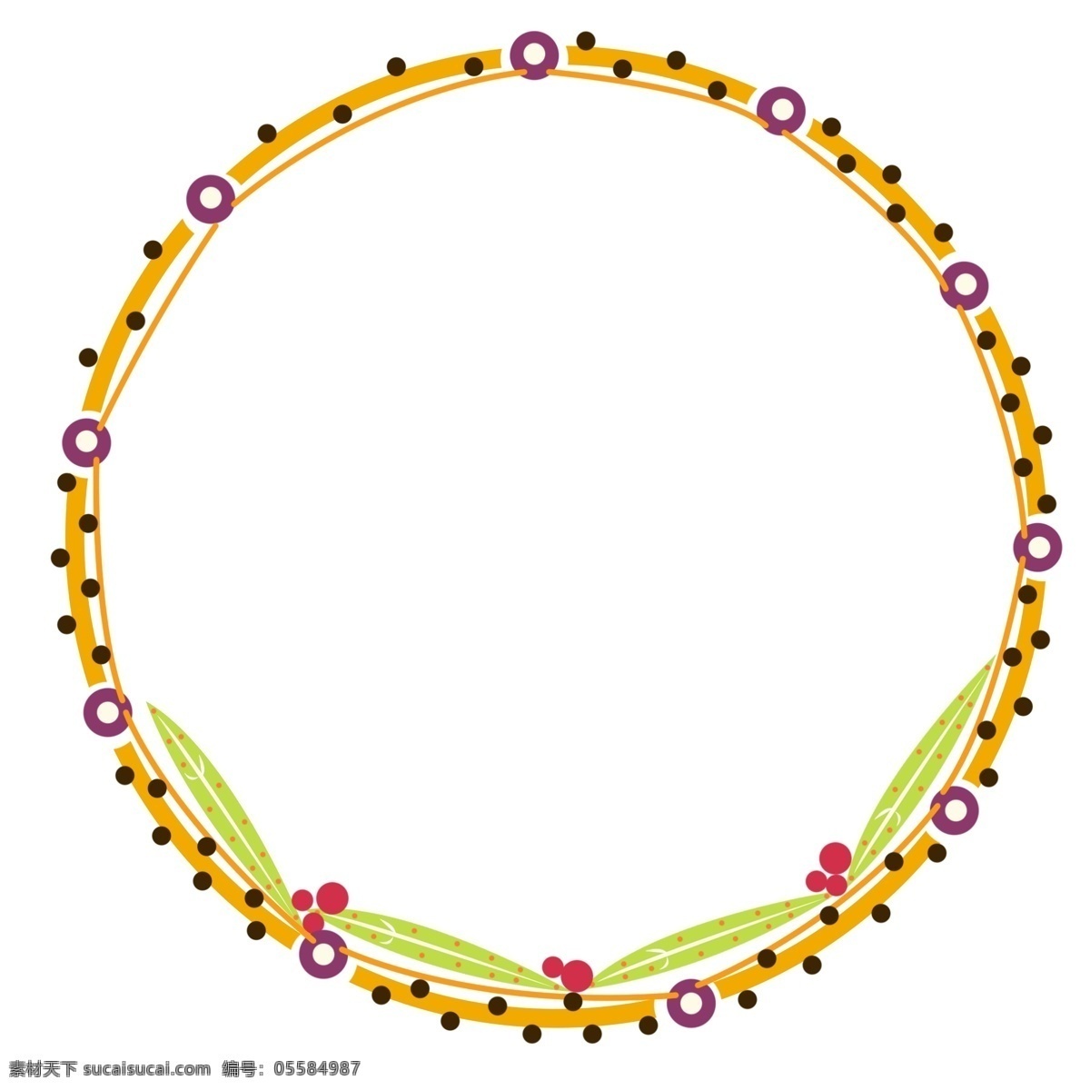 圆形 边框 装饰 插画 圆形边框 漂亮的边框 黄色的边框 立体边框 植物边框 边框装饰 边框插画