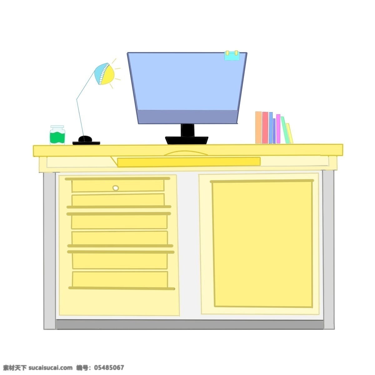 黄色办公桌子 电脑 办公桌 家具