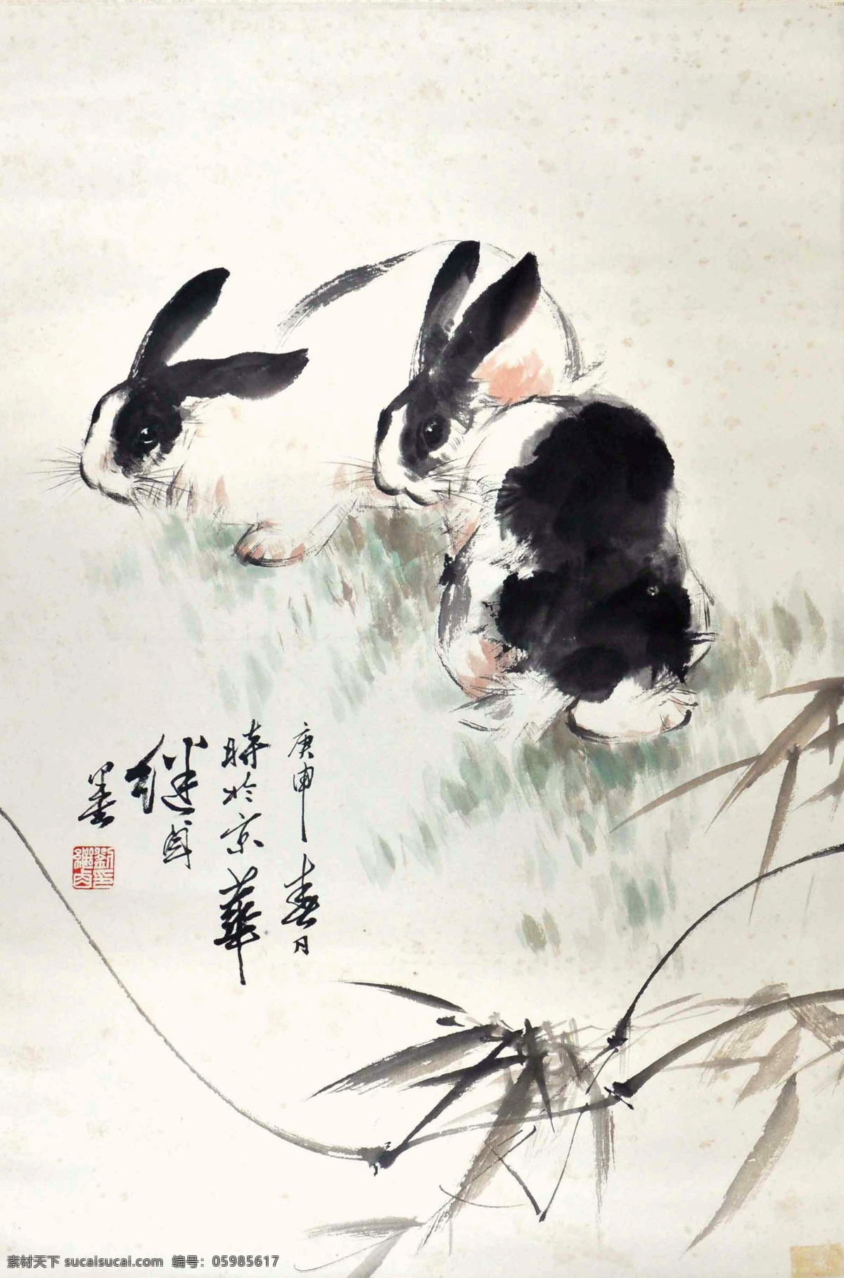 刘继卣 双兔 写意 水墨画 国画 中国画 传统画 名家 绘画 艺术 文化艺术 绘画书法