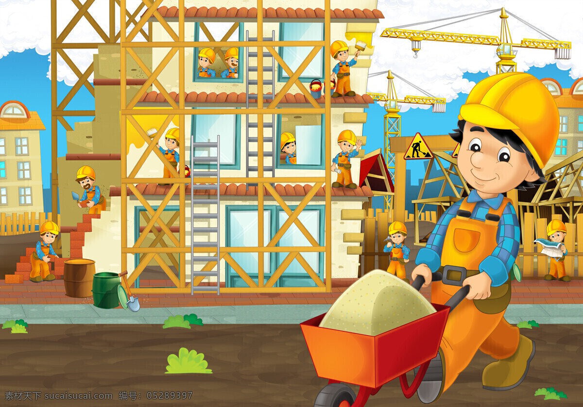 建筑工人 建筑 工地 工人 施工 安全帽 动漫动画 动漫人物