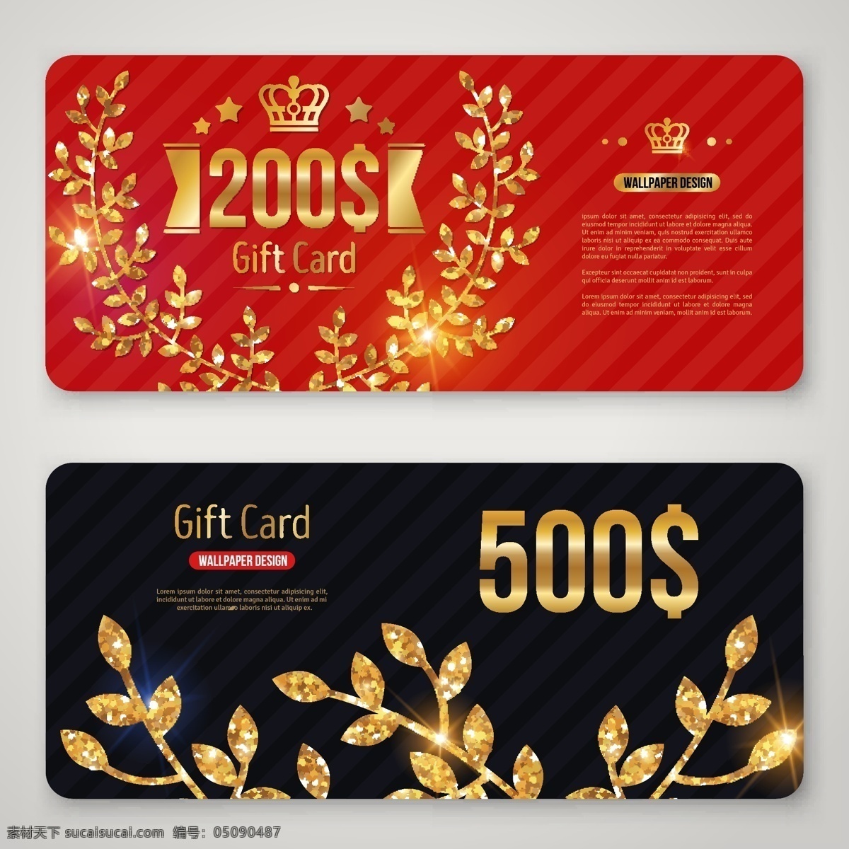 金色 橄榄枝 底纹 卡片 矢量 红色卡片 黑色卡片 会员卡 贵宾卡 礼物卡 创意卡片 矢量素材 优惠券代金券