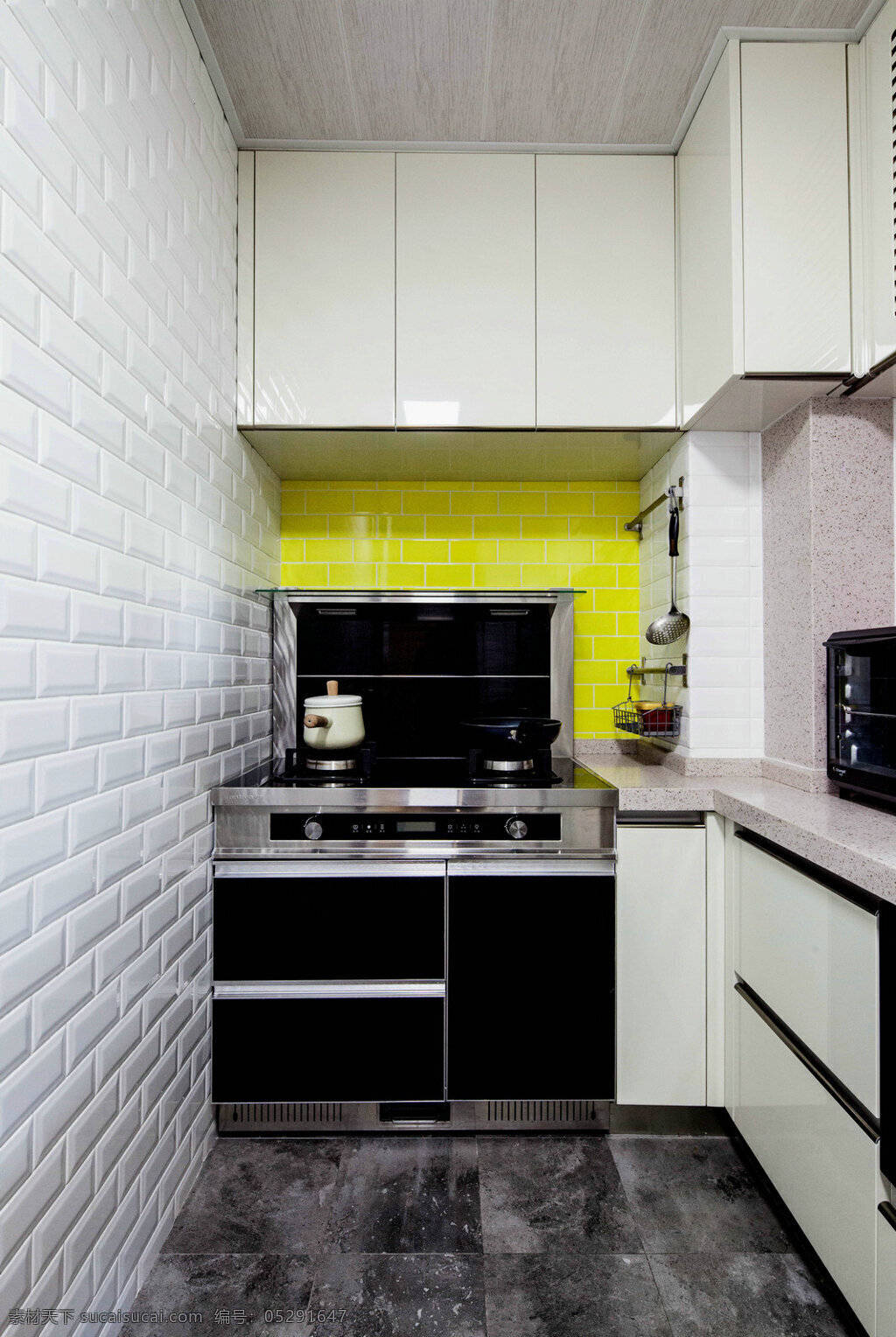 现代艺术 厨房 黄色 背景 墙 室内装修 效果图 客厅装修 白色壁柜 黄色背景墙 深色地板