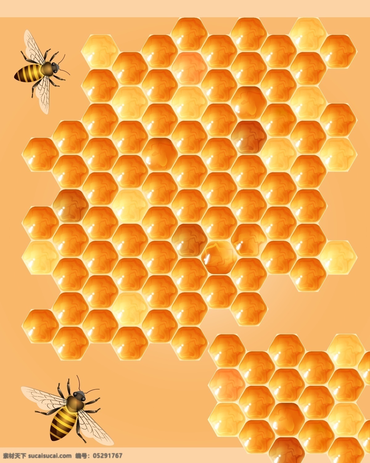 矢量 质感 蜂蜜 蜂巢 背景 橙色 美食 蜜蜂