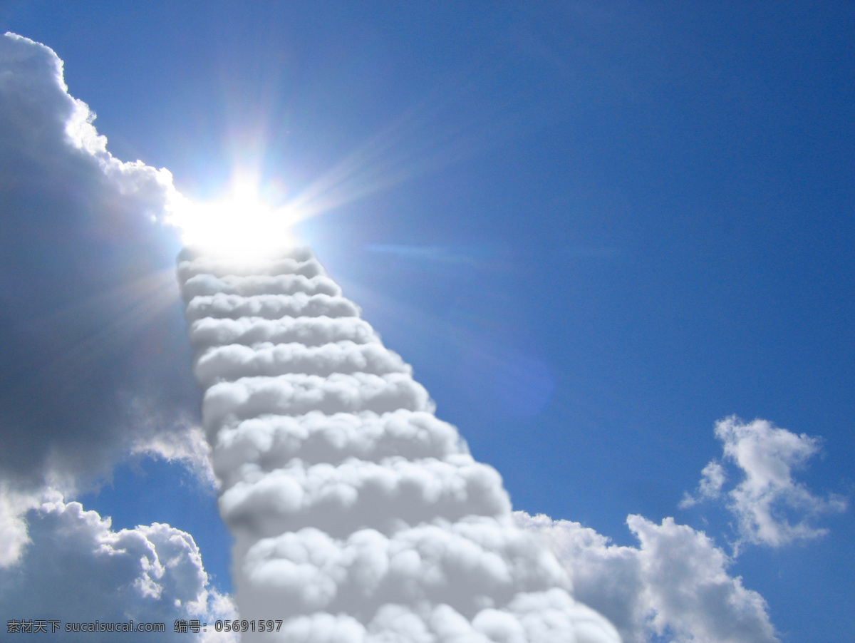 创意 云 形 台阶 白云 云形台阶 阶梯 天梯 天空 太阳 创意背景 天空云彩 自然景观 蓝色