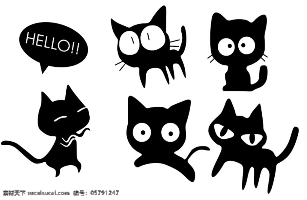 五只小黑猫 小猫 开关贴 卡通 墙贴 五只 卡通设计