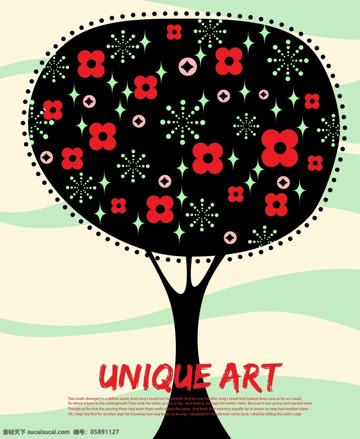 卡通 花卉 树木 图案 花纹 艺术背景 花卉装饰 花卉素材