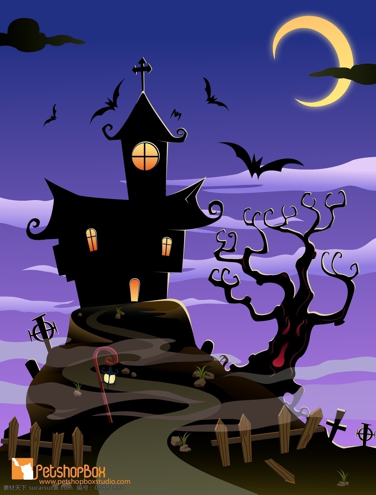自由 令人 毛骨悚然 万圣节 房子 紫色天空 黑色房子 树木