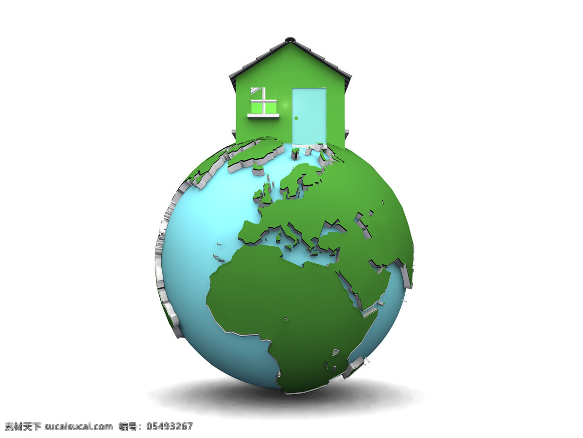 立体 地球 上 房子 绿色房子 绿色 环保 其他类别 生活百科