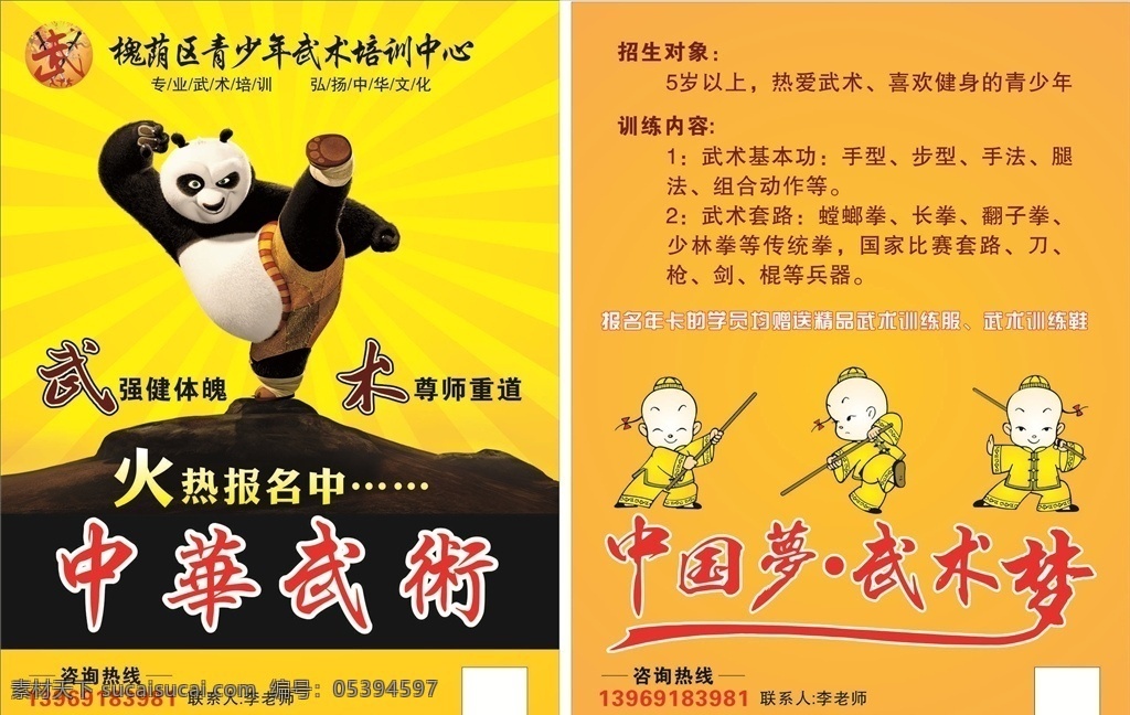 中华武术 宣传单 中华 武术 dm单 橙色 熊猫 dm宣传单