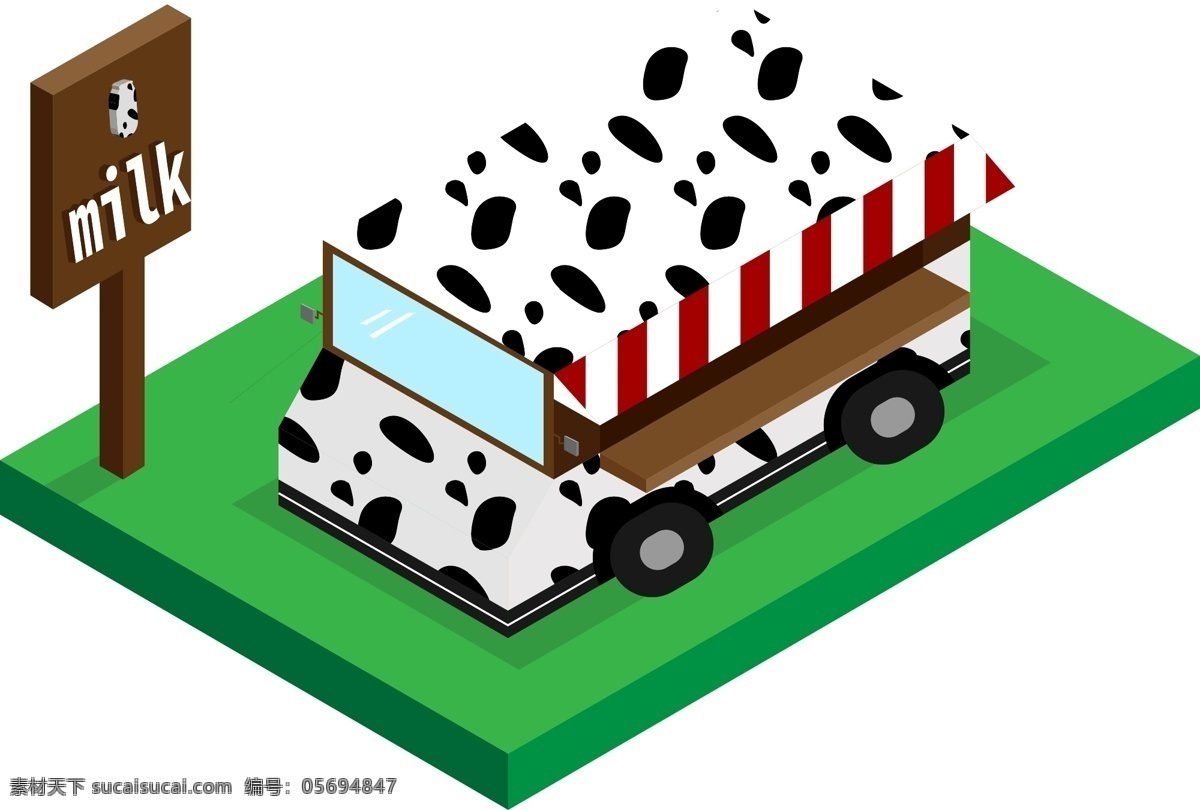 d 元素 卡通 汽车 黑白 牛奶 餐车 创意 奶牛 可爱 2.5d 牛奶车 milk