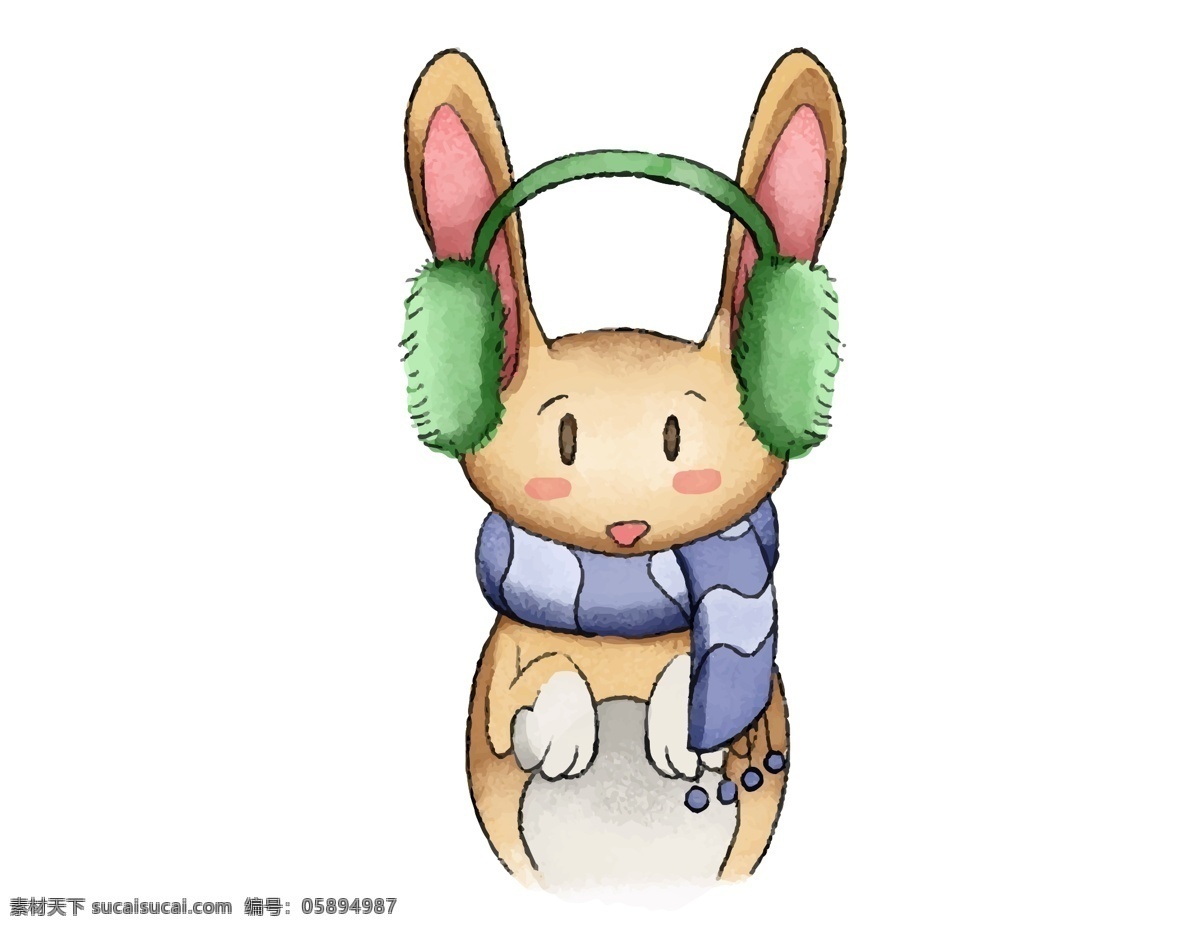 手绘 卡通 小 兔子 元素 小兔子动物 耳罩 ai元素 免扣元素