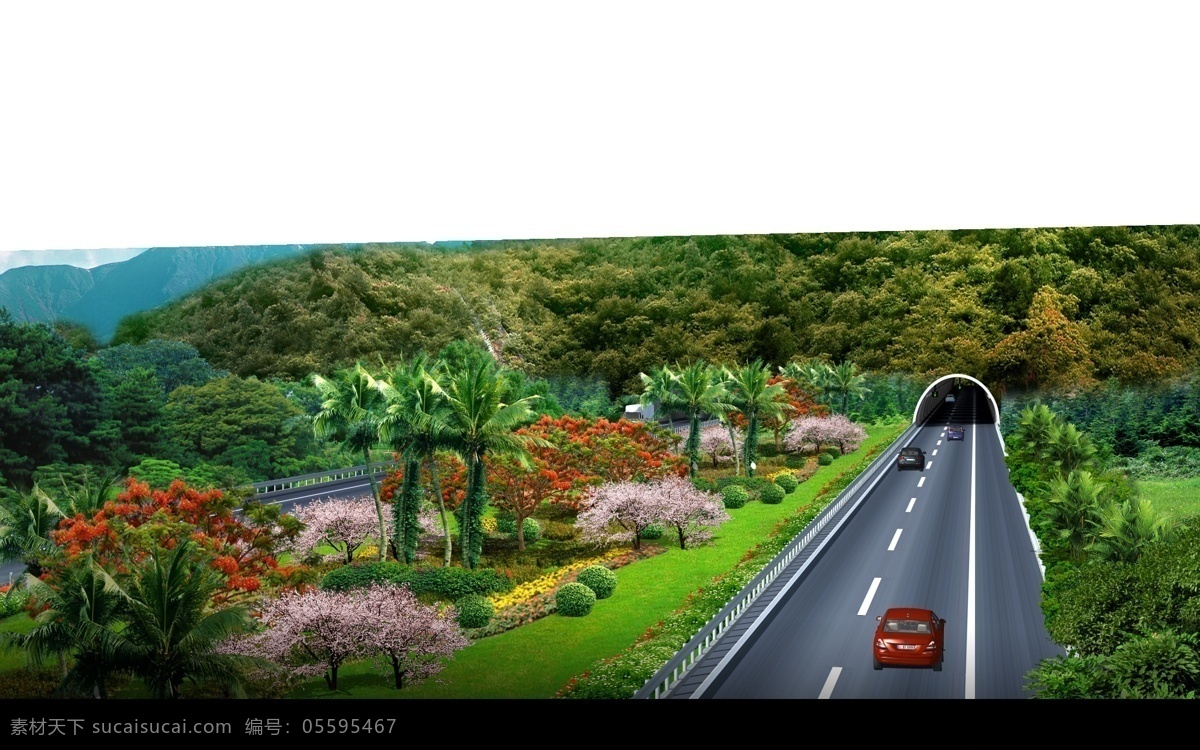 道路绿化 景观效果图 绿化景观 园林设计 景观设计 园林效果图 后期素材 环境设计 道路景观
